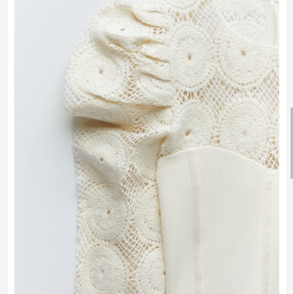 Zara NWT Bloggers Favorite Combination Knit Semi Sheer Puff Shoulder Top Small - Picture 7 of 9